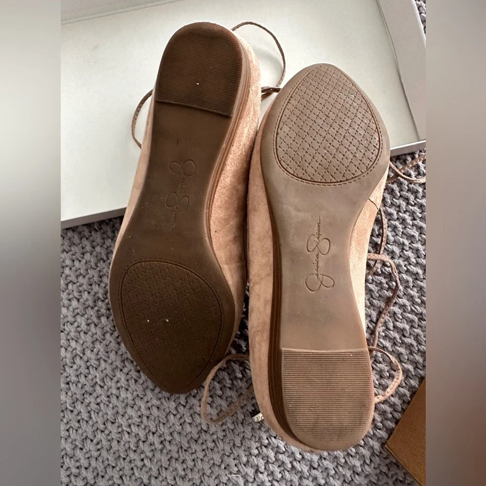 Jessica Simpson Taupe Lace-Up Suede Studded Flats - Picture 6 of 12